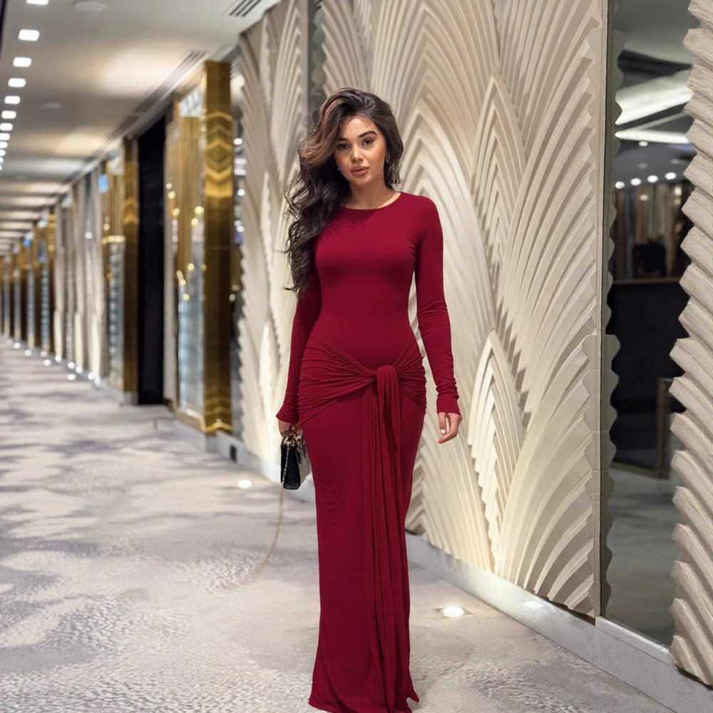 Zara Fall Winter Long Sleeve Round Neck Bodycon Maxi Dress